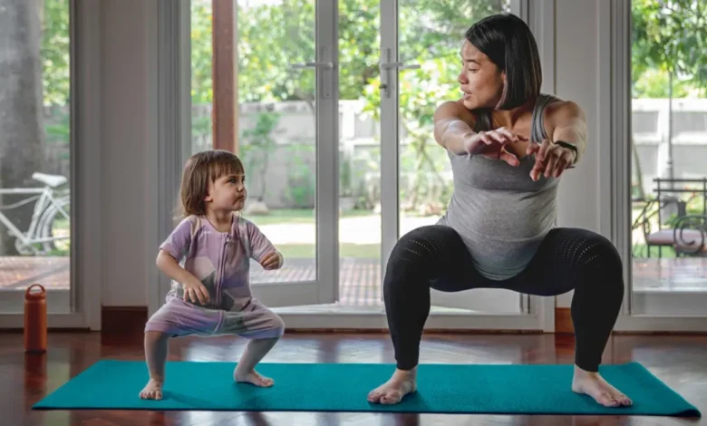 Moms-to-be practicing yoga, strength training, and swimming